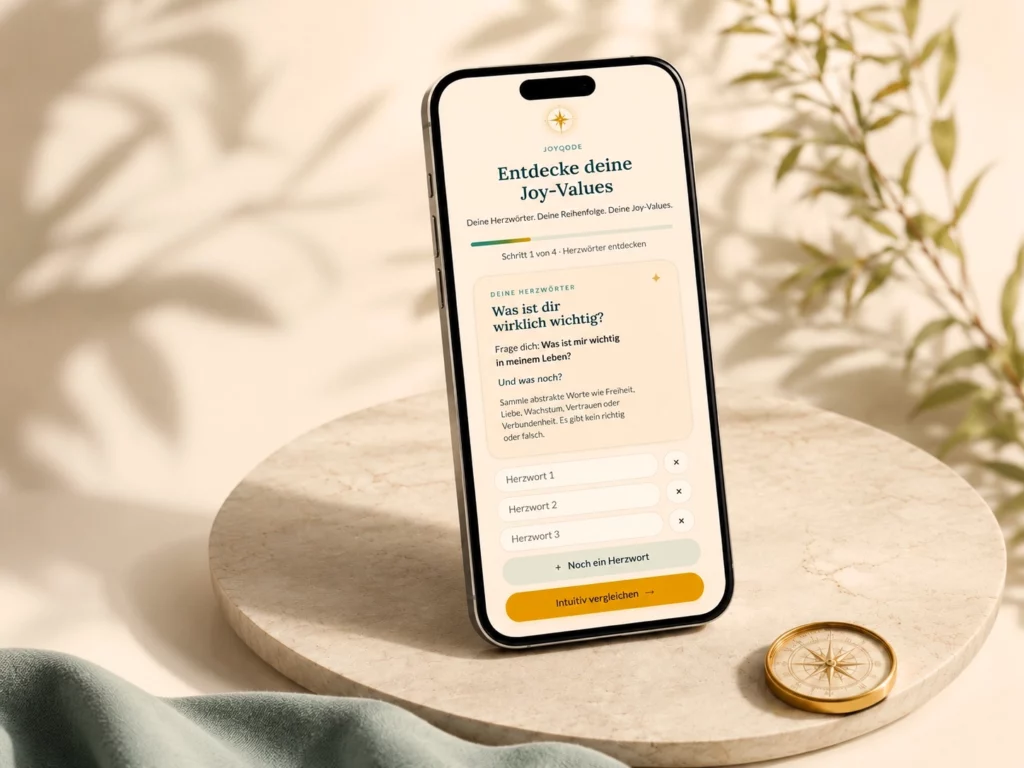 JoyQode auf einem Smartphone zur Entdeckung persönlicher Joy-Values.